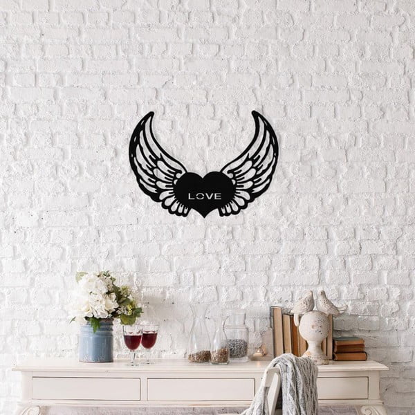 Czarna metalowa dekoracja ścienna Angel Wings, 48x38 cm