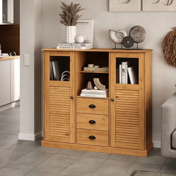 Szafka z litego drewna sosnowego w jasnym naturalnym kolorze 127x116x38 cm Edith – Støraa-image-1