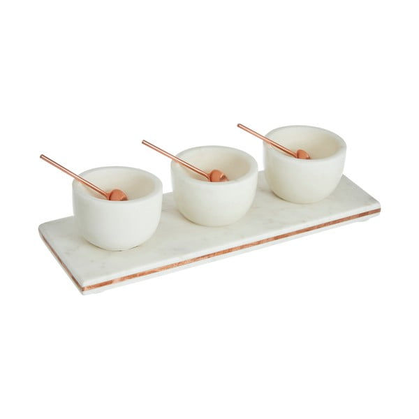 Zestaw 3 białych marmurowych misek do serwowania z miedzianymi detalami Premier Housewares Marble
