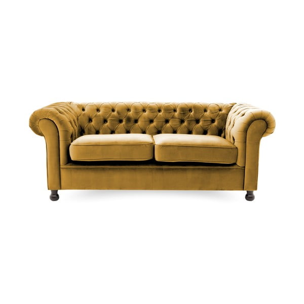 Ciemnożółta sofa 3-osobowa Vivonita Chesterfield