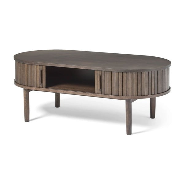Stolik w dekorze dębu w ciemnym naturalnym kolorze 60x120 cm Meta – Unique Furniture-image-1