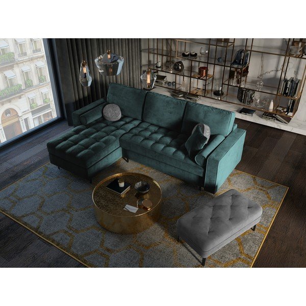 Morski aksamitny rozkładany narożnik Milo Casa Santo, lewostronny-image-1