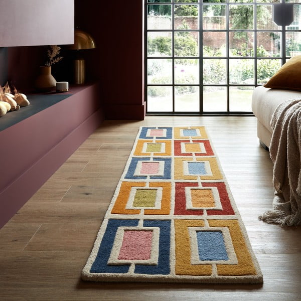 Wełniany chodnik tkany ręcznie 60x230 cm Retro Blocks – Flair Rugs-image-1
