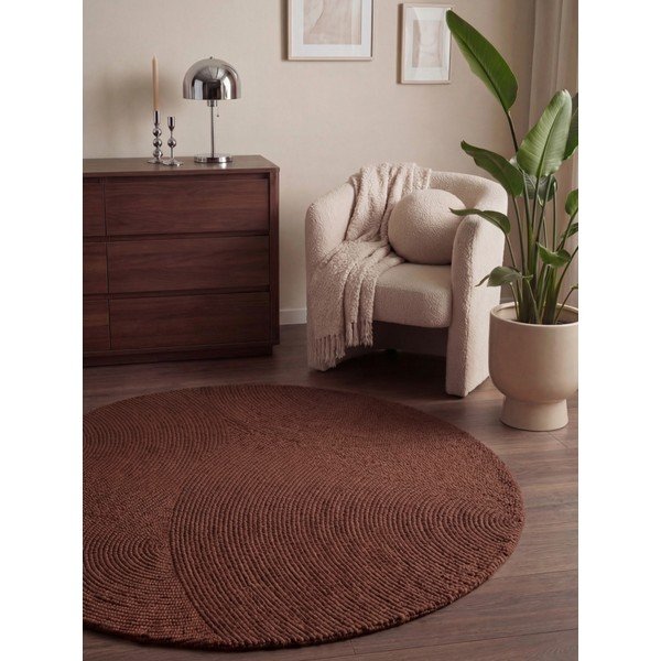 Ceglasty wełniany okrągły dywan tkany ręcznie ø 150 cm Calmio – Hanse Home-image-1