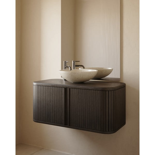 Ciemnobrązowa wisząca szafka pod umywalkę w dekorze jesionu 90x40 cm Mailen – Kave Home-image-1