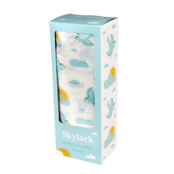 Biały/niebieski koc dziecięcy muślinowy do spowijania 120x120 cm Skylark – Rex London-image-2