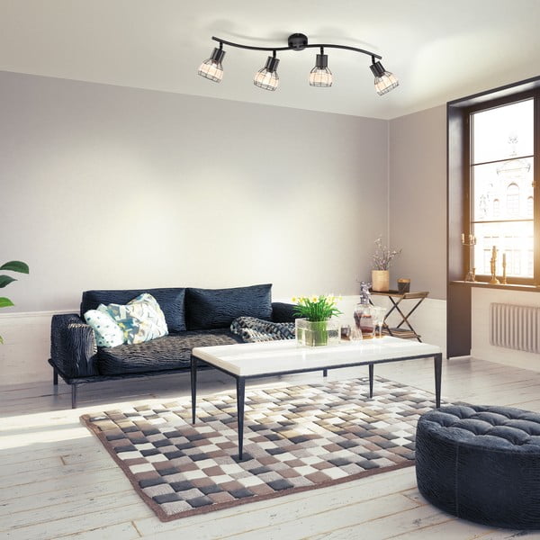 Czarna lampa sufitowa z metalowo-rattanowym kloszem 10,5x70 cm Straw – Fischer & Honsel-image-1