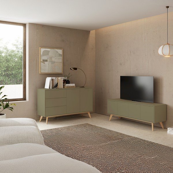 Zielona szafka pod TV z matowym wykończeniem 140x53x40 cm Campus – Marckeric-image-1