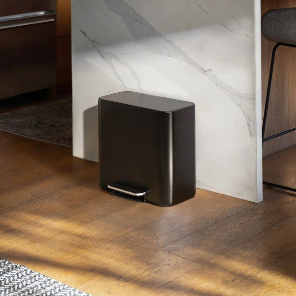 Stalowy kosz na śmieci do segregacji odpadów/z pedałem w kolorze matowej czerni 15 l Dual Mini – simplehuman-image-2