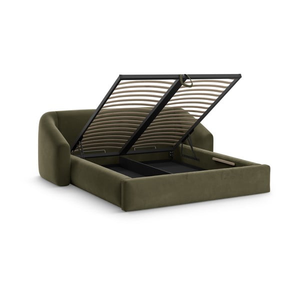 Zielone tapicerowane łóżko dwuosobowe ze schowkiem ze stelażem 180x200 cm Campi – Cosmopolitan Design-image-1