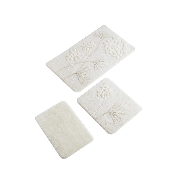 Zestaw 3 białych dywaników łazienkowych Flowers