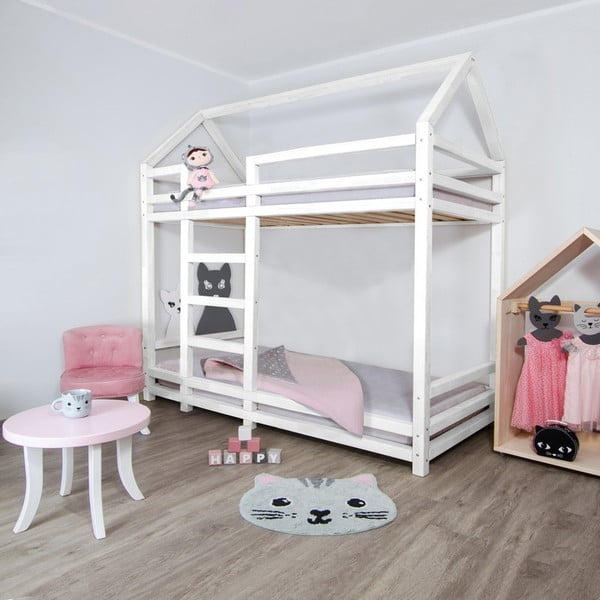 Białe drewniane piętrowe łóżko dziecięce Benlemi Twany, 120x200 cm