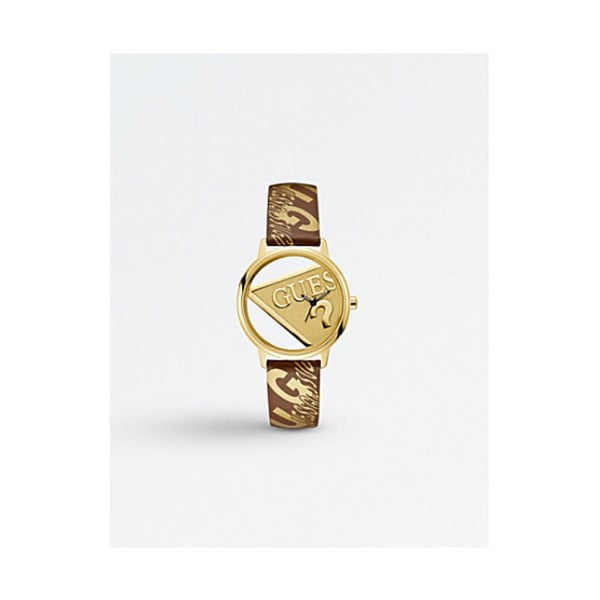 Zegarek damski z brązowym paskiem ze skóry naturalnej Guess V1009M2