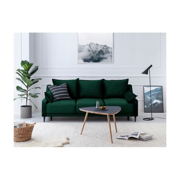 Ciemnozielona aksamitna rozkładana sofa ze schowkiem Mazzini Sofas Freesia, 215 cm-image-4