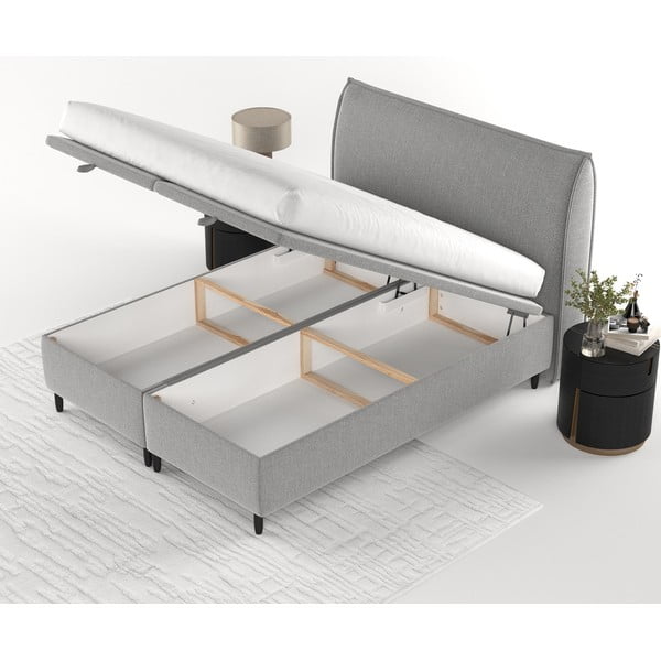 Jasnoszare tapicerowane łóżko dwuosobowe ze schowkiem 180x200 cm Pearl – Maison de Rêve-image-4