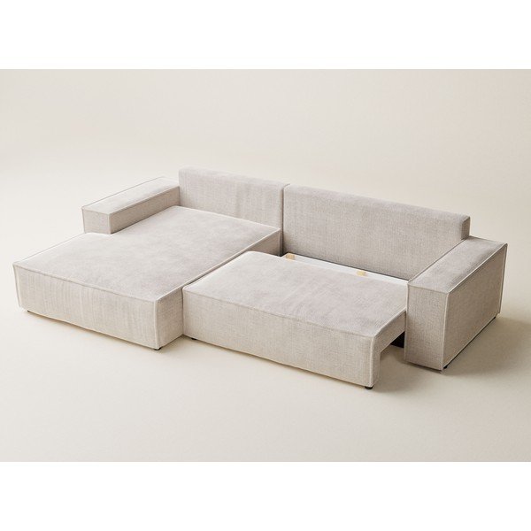 Kremowy rozkładany/ze schowkiem narożnik z tkaniny szenilowej (lewostronny/z szezlongiem) Maze – Maison de Rêve-image-3