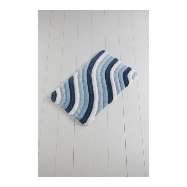 Niebiesko-biały dywanik łazienkowy Waves Trismo, 100x60 cm