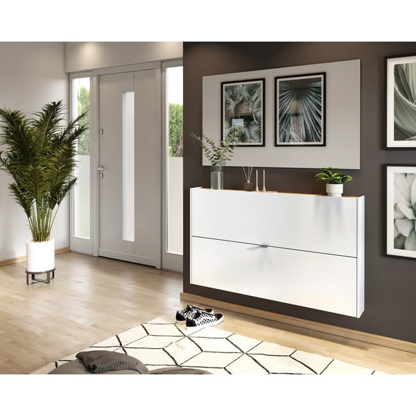 Biała uchylna wisząca szafka na buty w dekorze dębu 140x83x18 cm Ameca – Germania-image-4