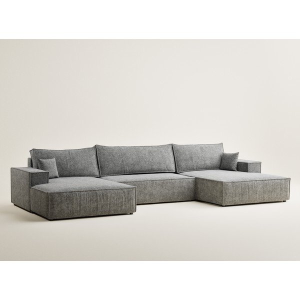 Szary rozkładany/ze schowkiem narożnik z tkaniny szenilowej (w kształcie litery U) Kyoto – Maison de Rêve-image-2