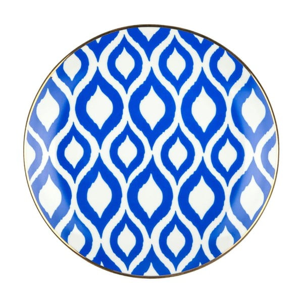 Niebiesko-biały talerz porcelanowy Vivas Ikat, Ø 23 cm