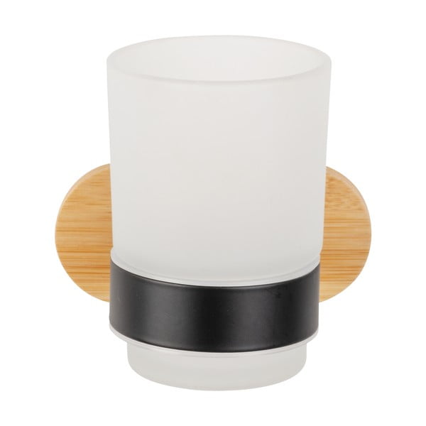 Czarno-naturalny samoprzylepny szklany kubek na szczoteczki do zębów Orea Bamboo – Wenko-image-4