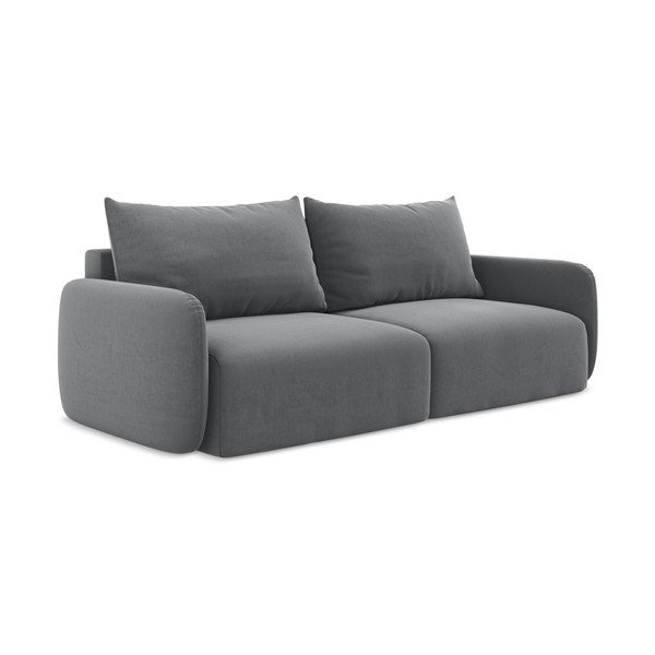 Szara aksamitna rozkładana/ze schowkiem sofa 238 cm Kalena – Makamii-image-2