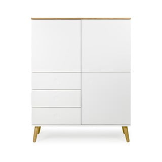 Biała komoda z nogami z drewna dębowego Tenzo Dot, wys. 137 cm