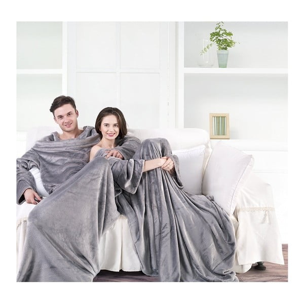 Szary koc z rękawami z mikrowłókna DecoKing Lazy, 200x170 cm-image-3