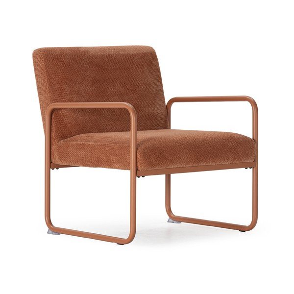 Fotel z tkaniny szenilowej w kolorze terakoty Vince – MOME