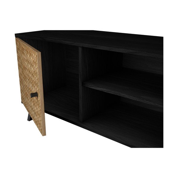 Czarna szafka pod TV w dekorze drewna egzotycznego 136x53 cm Hanoi – Marckeric-image-1