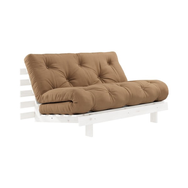 Sofa rozkładana z brązowym obiciem Karup Design Roots White/Mocca