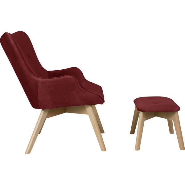 Czerwony aksamitny fotel z podnóżkiem Niko – Ropez-image-3
