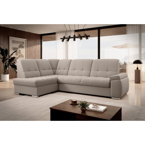 Beżowy aksamitny rozkładany/ze schowkiem narożnik (lewostronny/w kształcie litery L) Sado – ELTAP-image-4