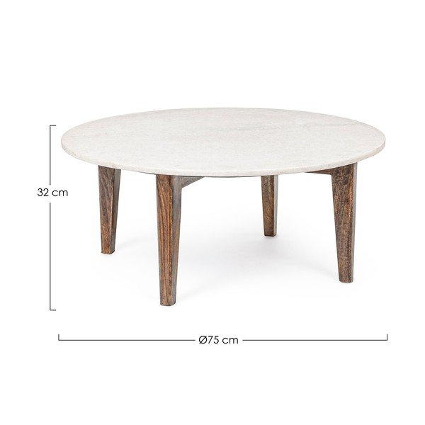 Biały/w naturalnym kolorze okrągły stolik z marmurowym blatem ø 75 cm Sylvester – Bizzotto-image-2