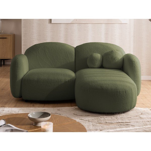 Zielony narożnik z materiału bouclé (prawostronny/z szezlongiem) Orbit – Ropez-image-1