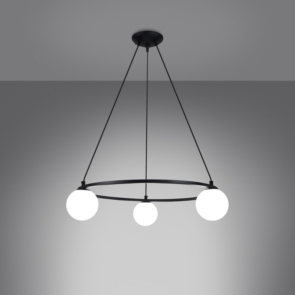 Biało-czarna lampa wisząca ze szklanym kloszem Umerta – Sollux (zdjęcie 3)
