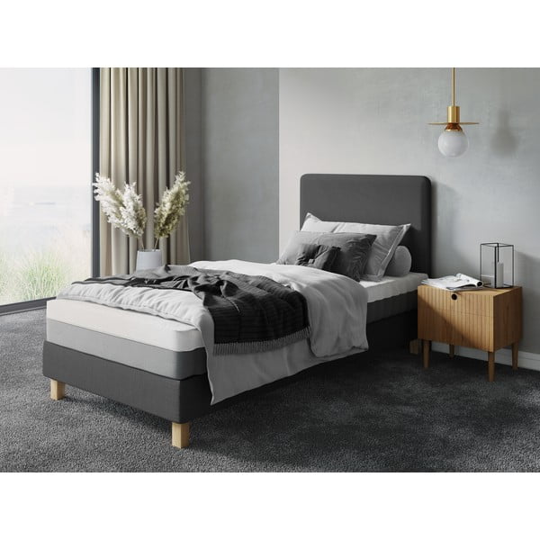 Ciemnoszare tapicerowane łóżko jednoosobowe ze stelażem 90x200 cm Lotus – Cosmopolitan Design-image-4