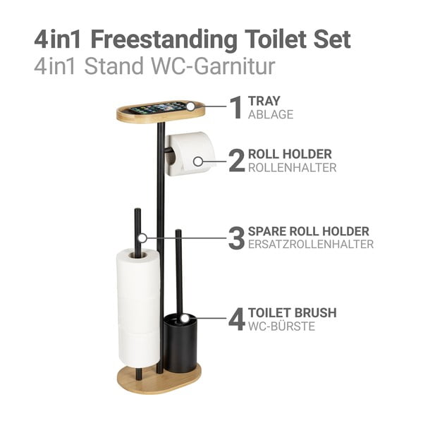 Czarno-naturalny stalowy stojak na papier toaletowy ze szczotką Pomarolo – Wenko-image-3