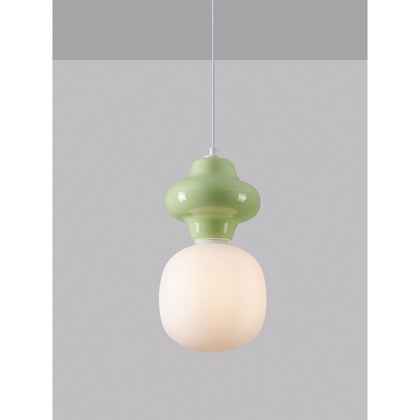 Biała/jasnozielona lampa wisząca ceramiczna ze szklanym kloszem ø 18 cm Clio – Nova Luce-image-1