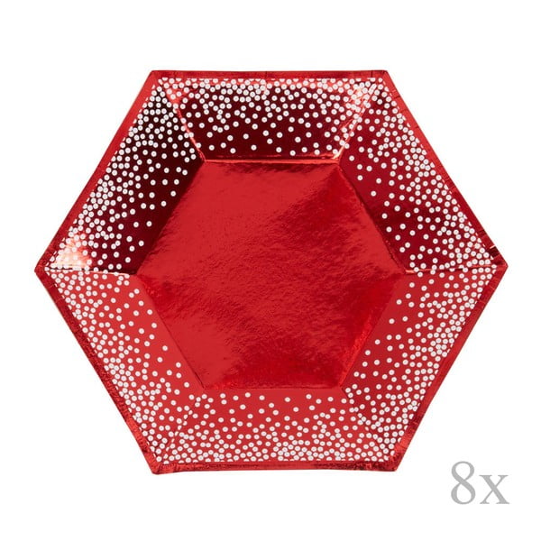 Zestaw 8 czerwonych talerzyków papierowych Neviti Red & White Dots, ⌀ 20 cm