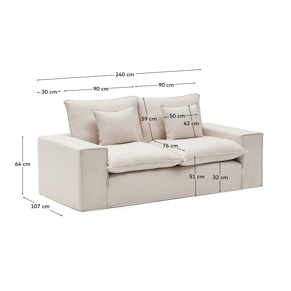 Beżowa lniana sofa 240 cm Anarela – Kave Home (zdjęcie 3)