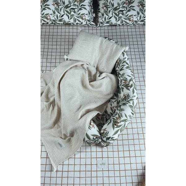 Kremowy muślinowy zestaw koca i poduszki dziecięcej 100x130 cm Muslin Linen – Malomi Kids-image-1