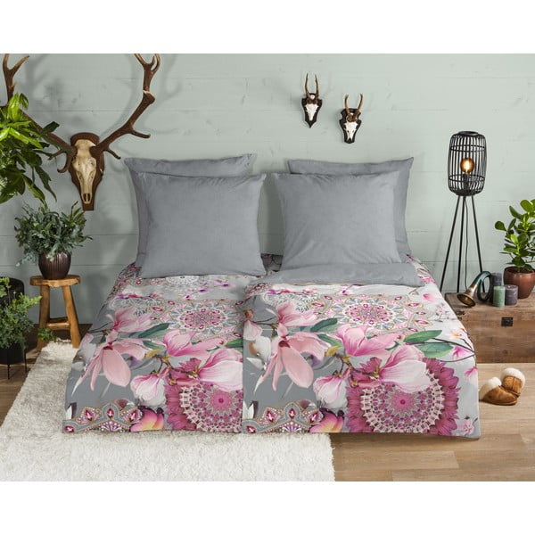 Różowo-szara flanelowa pościel jednoosobowa 140x200 cm – HIP-image-1