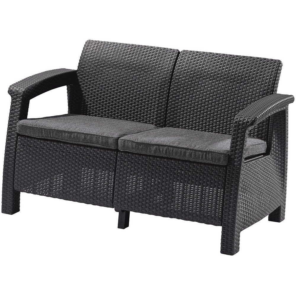 Ciemnoszara sofa ogrodowa z imitacji rattanu Corfu – Keter