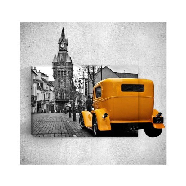 Obraz 3D Mosticx Yellow Retro Car In City, 40x60 cm