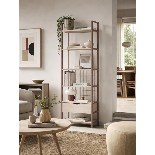 Stalowy regał w kolorze terakoty 60x179,5x40 cm Amara – Marckeric-image-1
