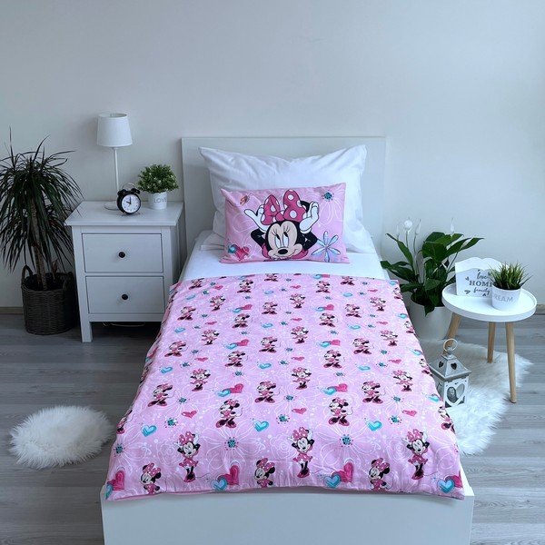 Różowa bawełniana pościel dziecięca do łóżeczka 100x135 cm Minnie Flowers  – Jerry Fabrics-image-2