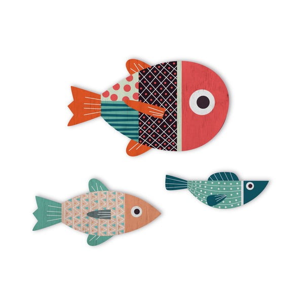 Zestaw 3 dekoracji ściennych w kształcie ryb Little Nice Things