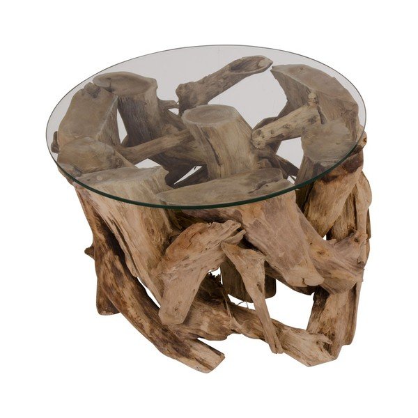Brązowy okrągły stolik ze szklanym blatem ø 60 cm Grand Canyon – House Nordic-image-3