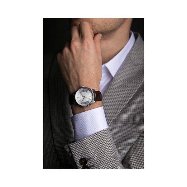 Męski zegarek z brązowym paskiem ze skóry naturalnej Walter Bach Marrio-image-3